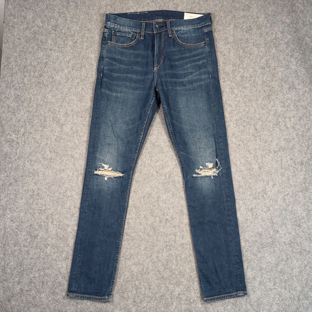 Rag & Bone Blue Distressed Stretch Denim Fit 1 Skinny Jeans Men's Size 31x30.5*‎